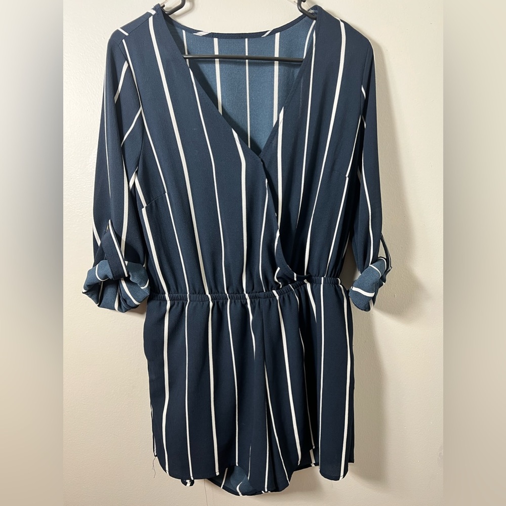 Romper navy blue and with, size L